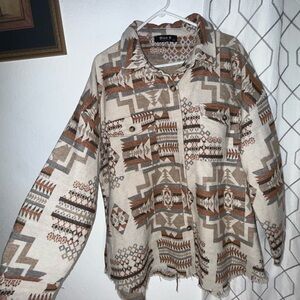 Tribal Patterned Jacket - Beige and Brown